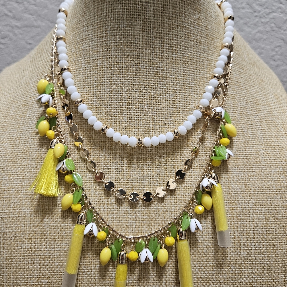 Lilly Pulitzer Gold and Yellow Beaded Lemon Grove Necklace NWT